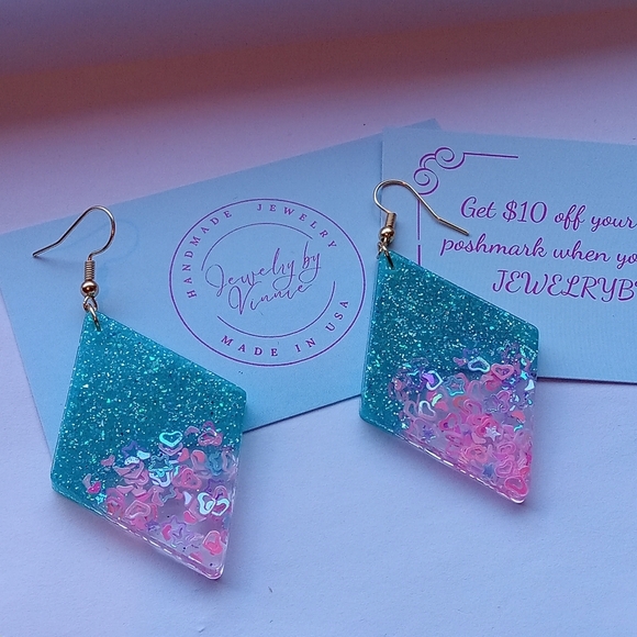 Hand Crafted Jewelry - Hand Crafted Pink And Teal Caribbean Sunset Collection Diamonds
